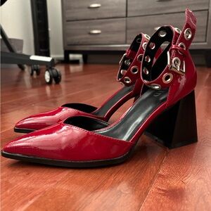 Chic Red Patent Leather Block Heels